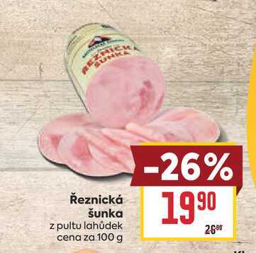 Řeznická šunka z pultu lahůdek cena za 100 g