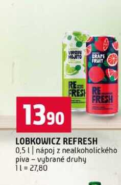 LOBKOWICZ REFRESH 0,5l nápoj z nealkoholického piva vybrané druhy 