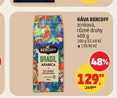 KÁVA BERCOFF zrnková, různé druhy 400 g v akci