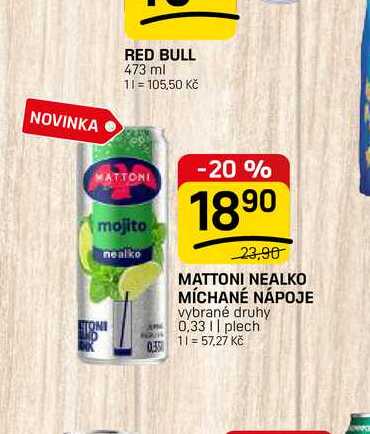 MATTONI NEALKO MÍCHANÉ NÁPOJE vybrané druhy 0,33l, plech