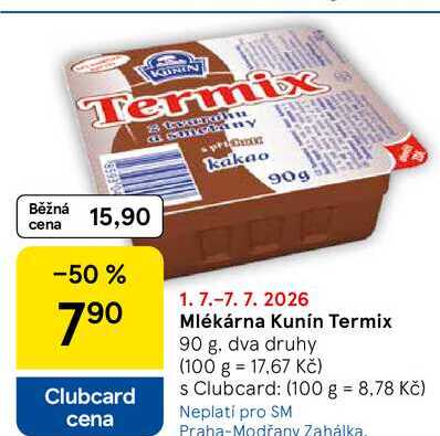 Mlékárna Kunín Termix, 90 g, dva druhy  
