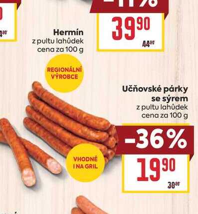 Učňovské párky se sýrem z pultu lahůdek cena za 100 g 
