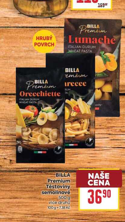 BILLA Premium Těstoviny semolinové vice druhů 100 g 