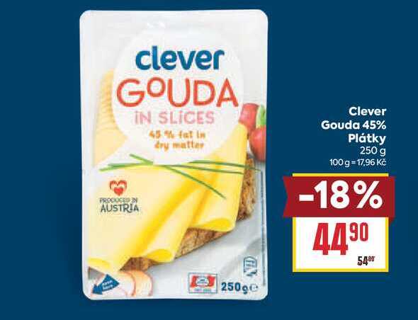 Clever Gouda 45% Plátky 250 g 