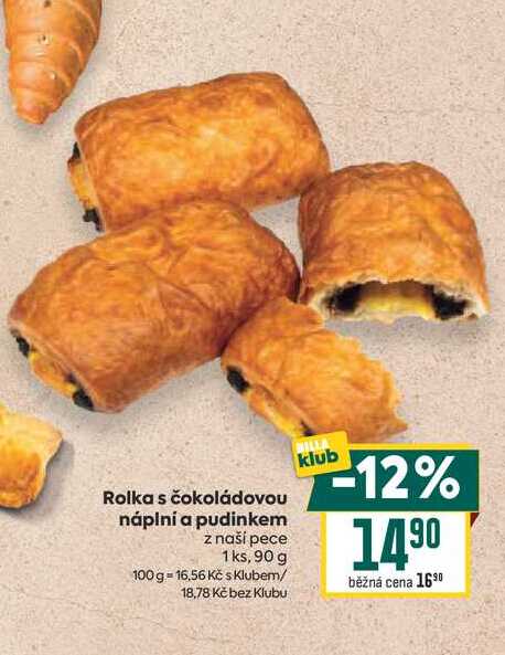 Rolka s čokoládovou náplní a pudinkem z naší pece 1 ks, 90 g