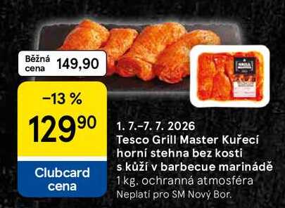 Tesco Grill Master Kuřecí horní stehna bez kosti s kůží v barbecue marinádě, 1 kg 
