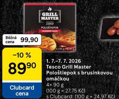 Tesco Grill Master Pološtiepok s brusinkovou omáčkou, 4× 90 g