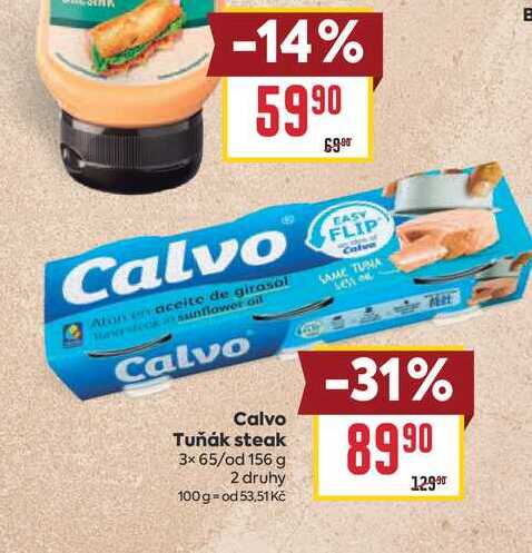 Calvo Tuňák steak 3x 65/od 156 g