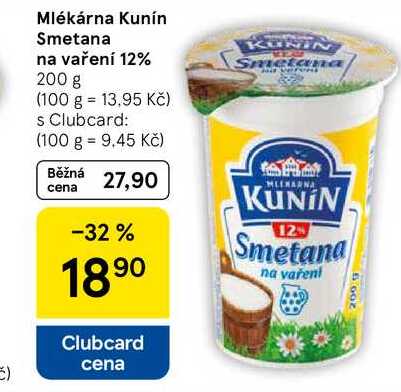 Mlékárna Kunín Smetana na vaření 12%, 200 g