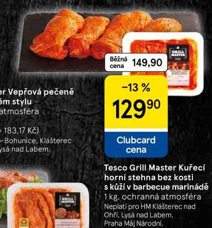 Tesco Grill Master Kuřecí horní stehna bez kosti s kůží v barbecue marinádě, 1 kg 