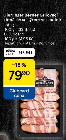 Gierlinger Berner Grilovací klobásky se sýrem ve slanině, 250 g 
