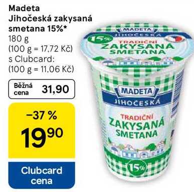 Madeta Jihočeská zakysaná smetana 15%, 180 g  