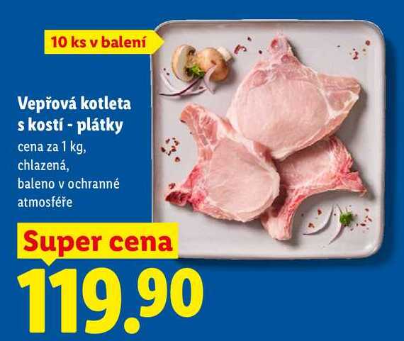 Vepřová kotleta s kostí - plátky, cena za 1 kg 