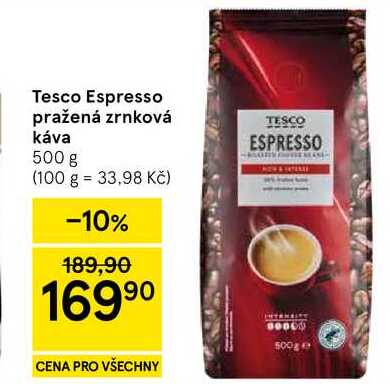 Tesco Espresso pražená zrnková káva, 500 g