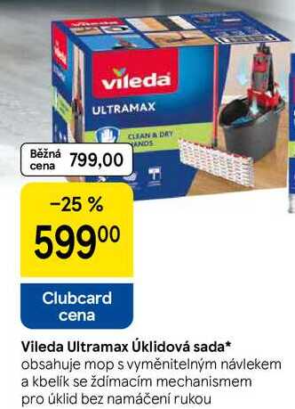 Vileda Ultramax Úklidová sada, obsahuje mop s vyměnitelným návlekem a kbelík se ždímacím mechanismem pro úklid bez namáčení rukou
