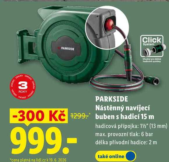 PARKSIDE Nástěnný navíjecí buben s hadicí 15 m  