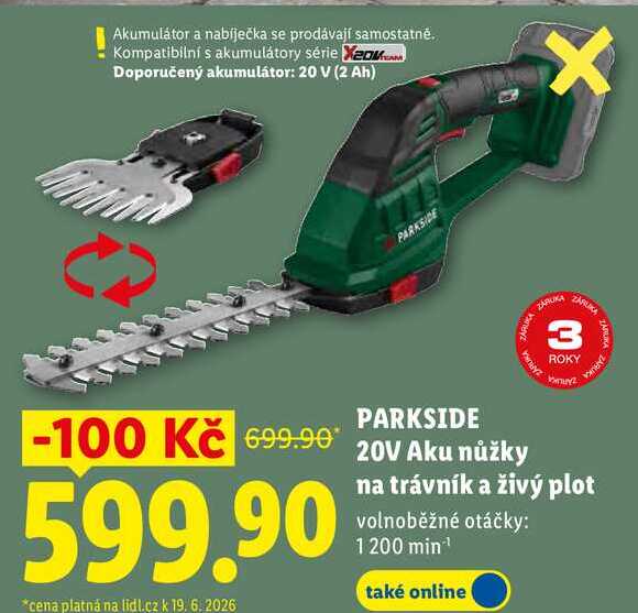 PARKSIDE 20V Aku nůžky na trávník a živý plot 