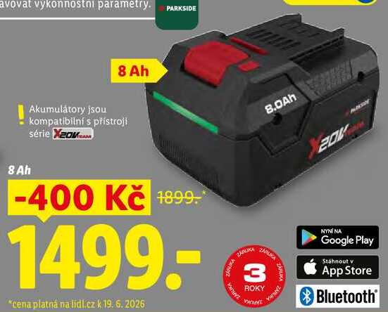 PARKSIDE PERFORMANCE 20V Smart akumulátor 8 Ah  