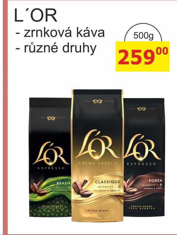 L'OR - zrnková káva - různé druhy 500g 