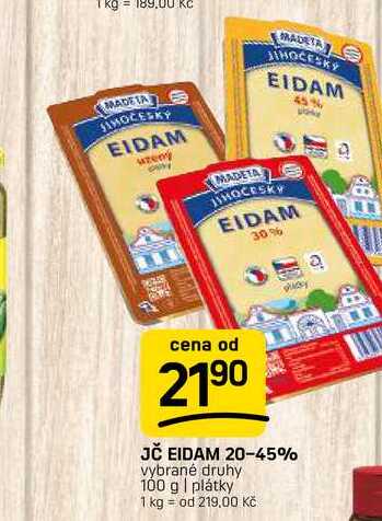 JČ EIDAM 20-45% vybrané druhy 100 g | plátky 