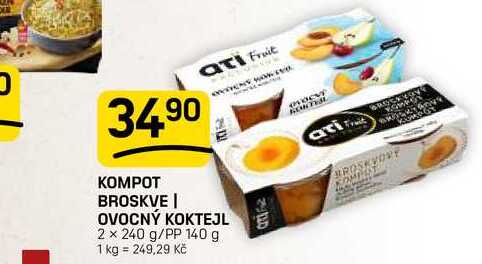 KOMPOT BROSKVE OVOCNÝ KOKTEJL 2 x 240 g/PP 140 g 