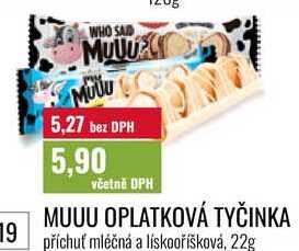 MUUU OPLATKOVÁ TYČINKA, příchuť mléčná a lískooříšková, 22g