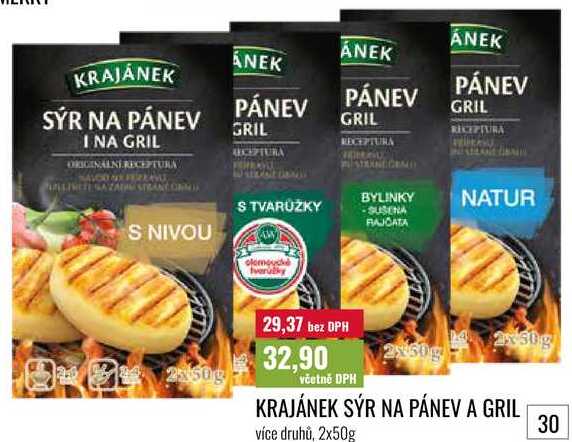 KRAJÁNEK SÝR NA PÁNEV A GRIL více druhů, 2x50g  