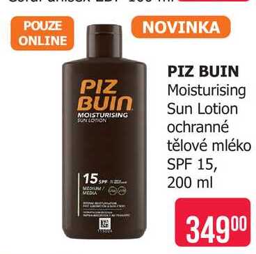 PIZ BUIN Moisturising Sun Lotion ochranné tělové mléko SPF 15, 200 ml