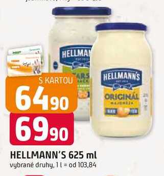 Hellmann's majonéza, tatarská omáčka 625ml, vybrané druhy