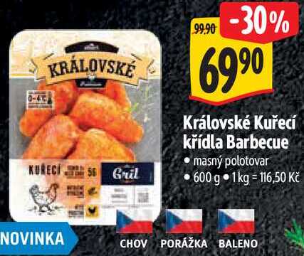 Královské Kuřecí křídla Barbecue, 600 g