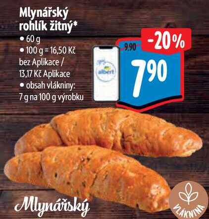 Mlynářský rohlík žitný, 60 g
