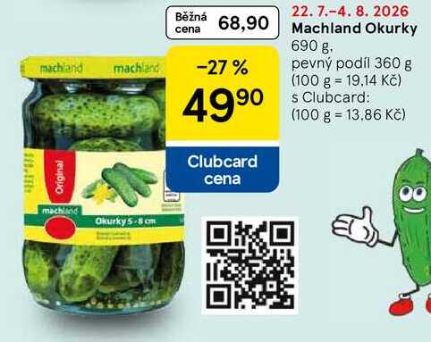 Machland Okurky, 690 g. pevný podíl 360 g  