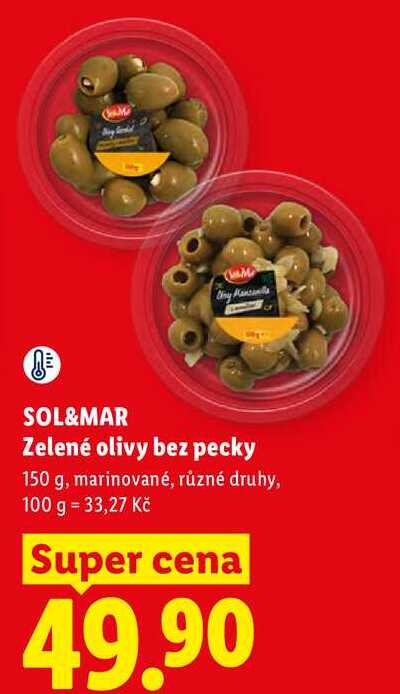 SOL&MAR Zelené olivy bez pecky, 150 g