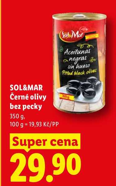 SOL&MAR Černé olivy bez pecky, 350 g