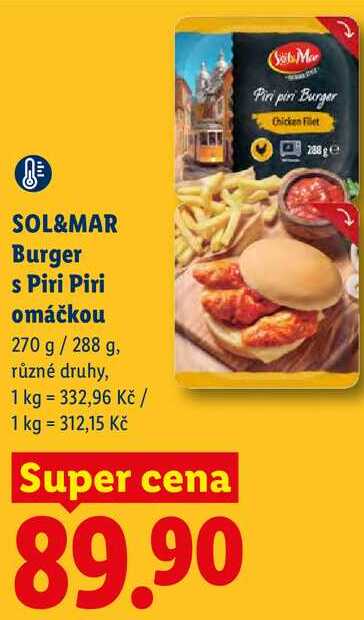 SOL&MAR Burger s Piri Piri omáčkou, 270 g/288 g