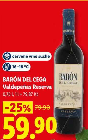 BARÓN DEL CEGA Valdepeñas Reserva, 0,75 l