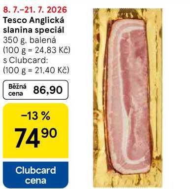 Tesco Anglická slanina speciál, 350 g, balená