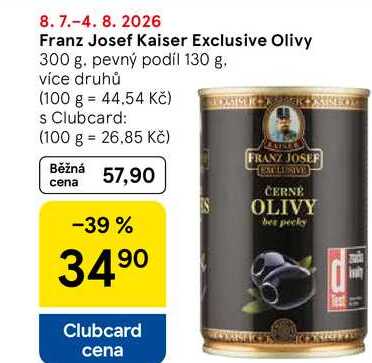 Franz Josef Kaiser Exclusive Olivy, 300 g. pevný podíl 130 g 