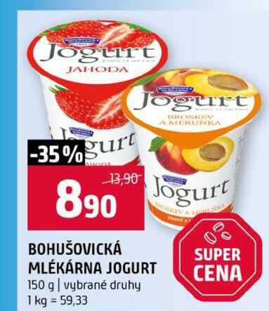 BOHUŠOVICKÁ MLÉKÁRNA JOGURT 150 g vybrané druhy