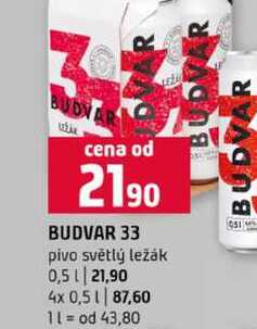 BUDVAR 33 pivo světlý ležák 0,5l