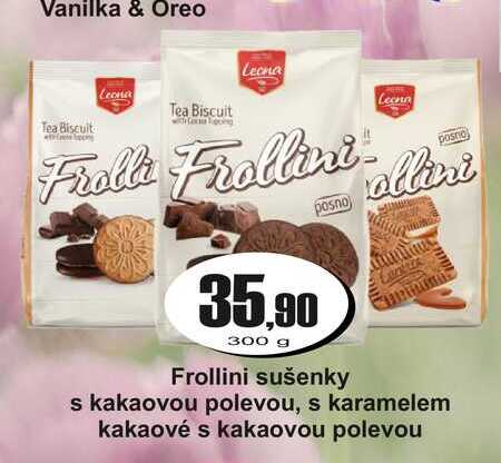 Frollini sušenky s kakaovou polevou, s karamelem kakaové s kakaovou polevou  v akci