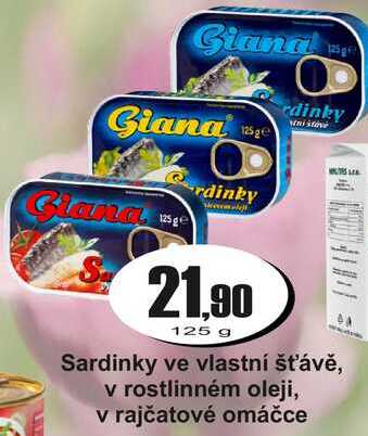 Sardinky ve vlastní šťávě, v rostlinném oleji, v rajčatové omáčce 125 g