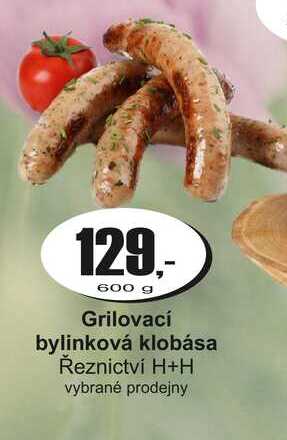 Grilovací bylinková klobása Řeznictví H+H 600 g