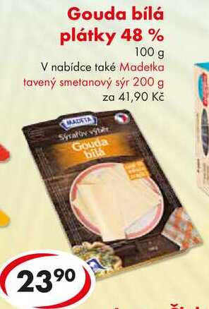 Gouda bílá plátky 48 %, 100 g