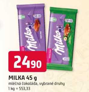 MILKA 45 g mléčná čokoláda, vybrané druhy