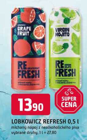 LOBKOWICZ REFRESH 0,5 L míchaný nápoj z nealkoholického piva
