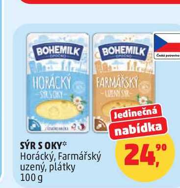 BOHEMILK SÝR S OKY uzený, plátky 100 g