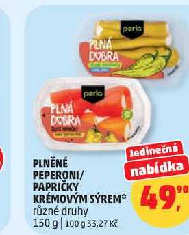 PLNĚNÉ PEPERONI/ PAPRIČKY KRÉMOVÝM SÝREM 150g