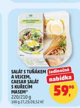 SALÁT S TUŇÁKEM A VEJCEM, CAESAR SALÁT S KUŘECÍM MASEM 220/210 g