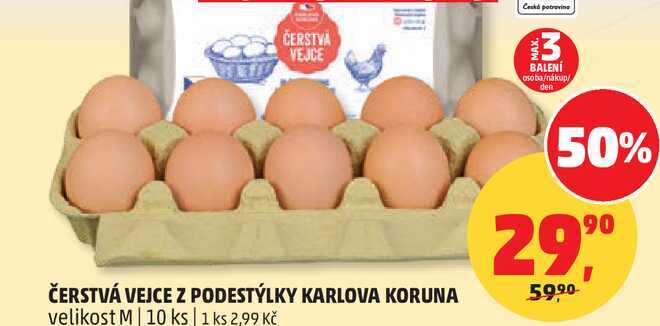 KARLOVA KORUNA ČERSTVÁ VEJCE Z PODESTÝLKY velikost M 10 ks